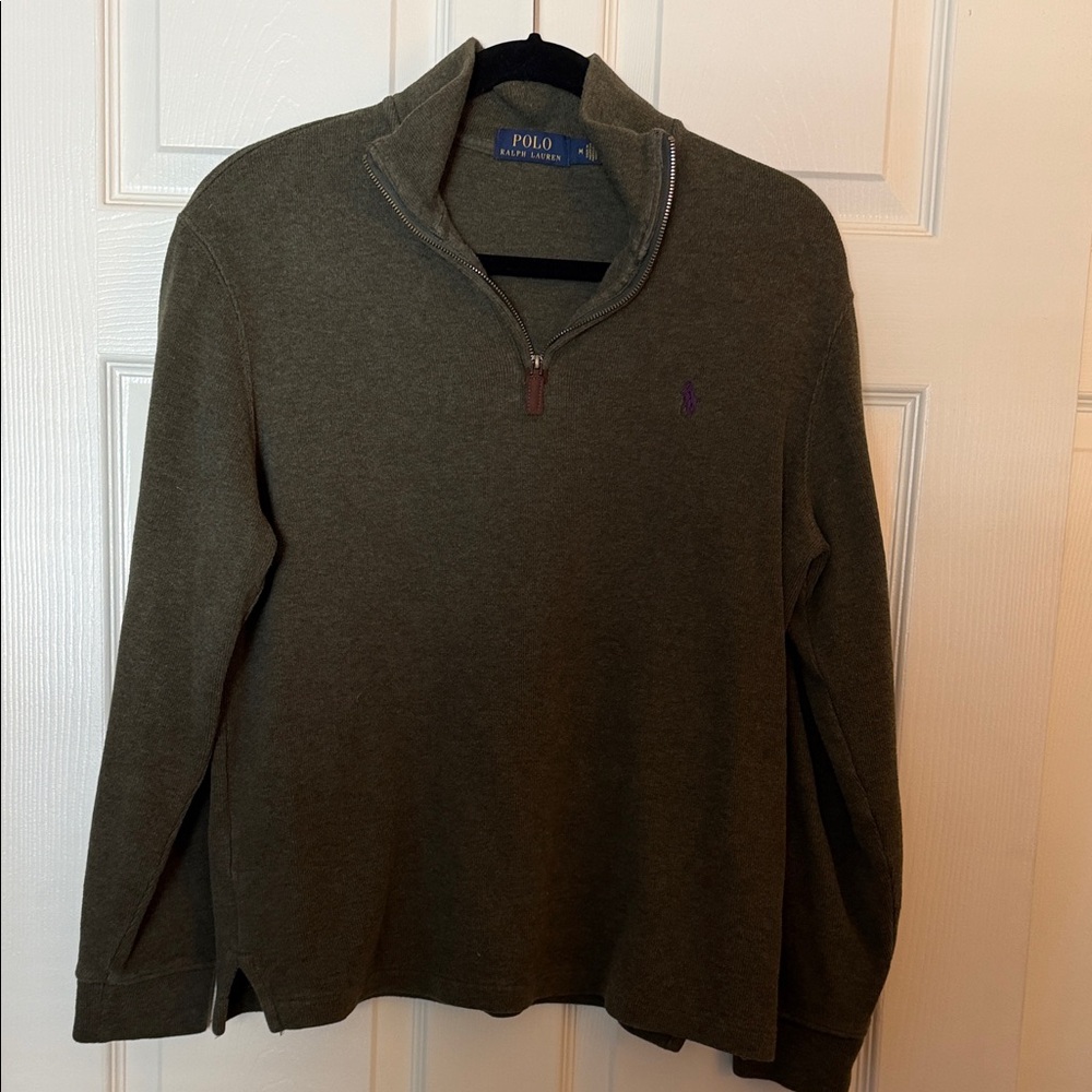 Polo by Ralph Lauren Olive Green Half-Zip Sweater with Contrast Logo cotton OBO